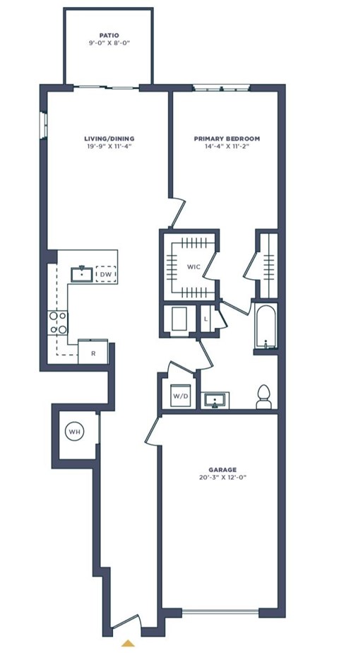 Floor plan for 1 bed, 1 bath, 1036 sqft